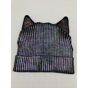 Justice Girls Kitty Cat Beanie Hat Ears Holographic Y2K Sparkle Kawaii
